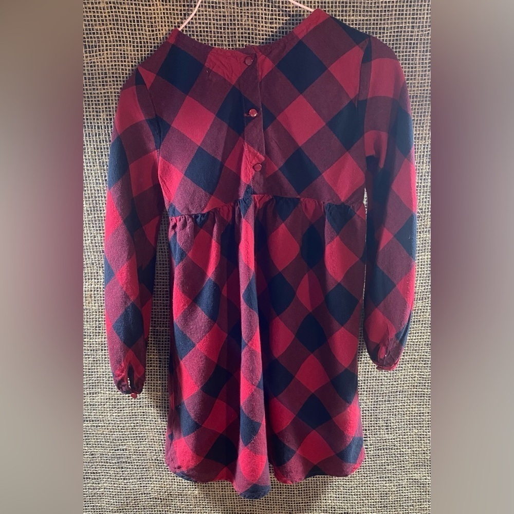 True Craft Red & Black Buffalo Plaid Long Sleeve Dress, Sz 4, Floral Embroidery - Picture 2 of 5